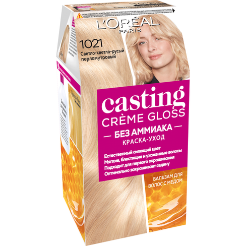 L'Oreal Paris Casting Creme Gloss стойкая краска-уход для волос, 1021 светло-светло-русый перламутровый, 180 мл